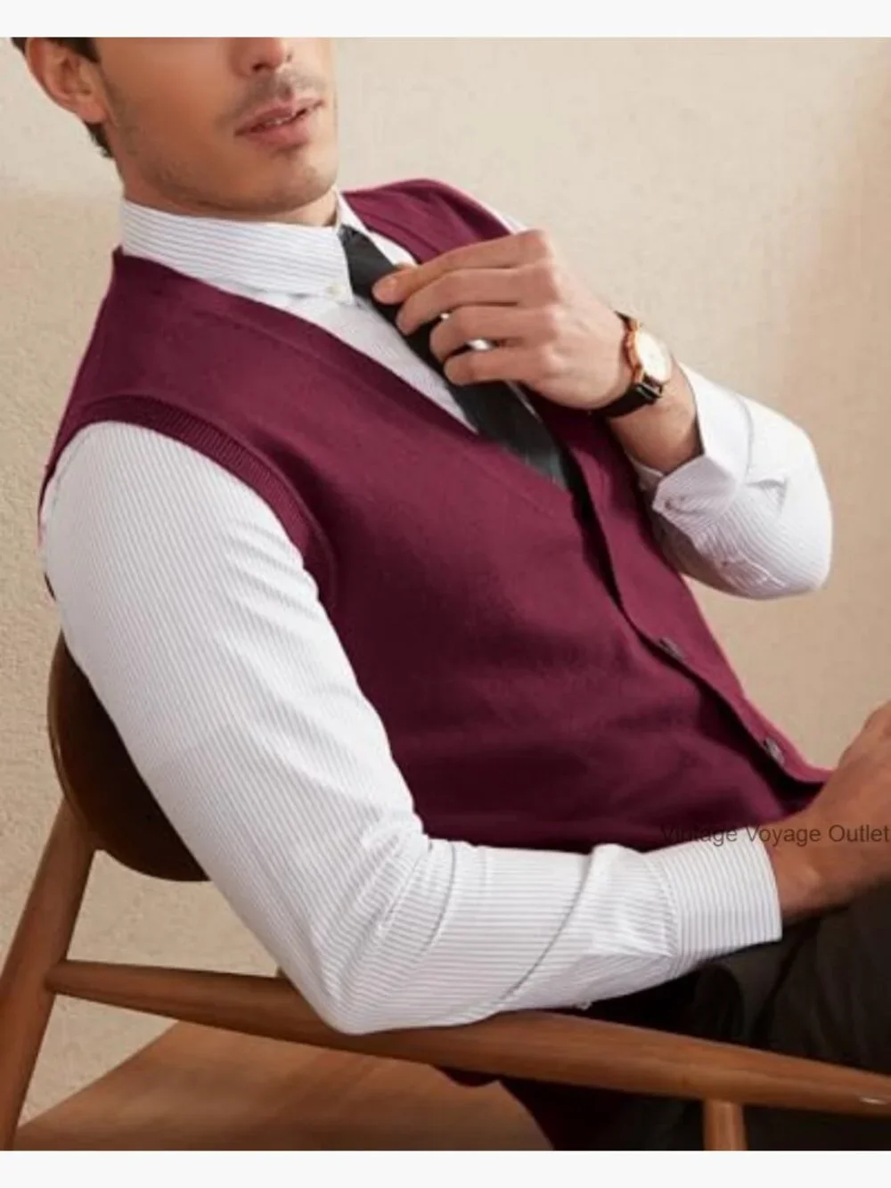 Men's Wool Blend V-Neck Button Sleeveless Cardigan Vest